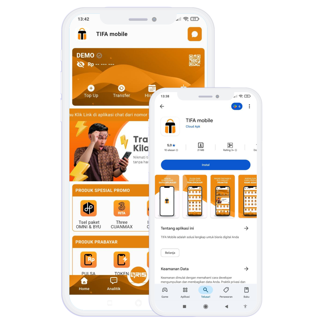 Tampilan produk digital dalam aplikasi TIFA MOBILE