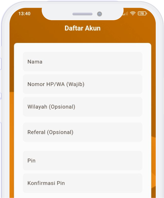 Form registrasi akun TIFA MOBILE
